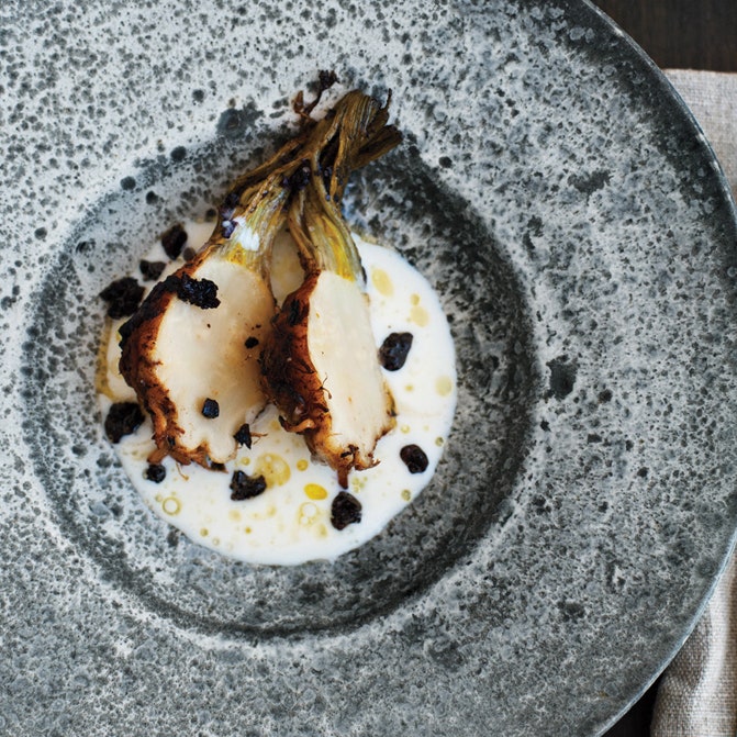 Pot-Roasted Celery Root with Olives and Buttermilk