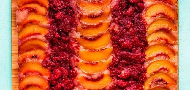 Raspberry Peach Upside-Down Cake
